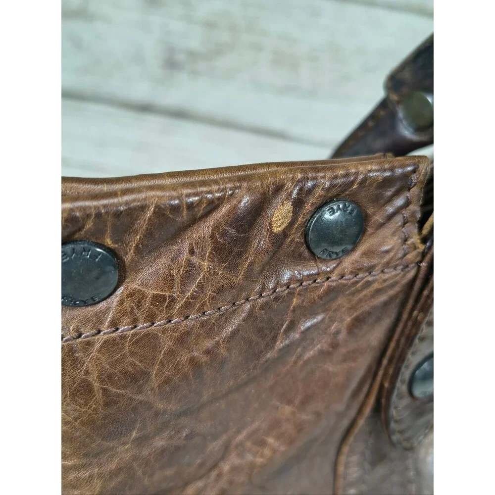 Frye Melissa Brown Distressed Leather Large Shoulder Bag